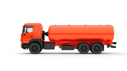 Naklejka premium A bright orange fuel tanker truck with a cylindrical tank, designed for transporting liquids efficiently.
