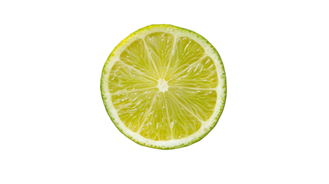 Fresh lime slice showing juicy pulp and rind on transparent background
