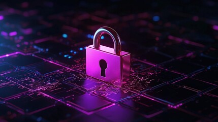 A Pink Padlock Sitting Over a Microcircuit Board Display