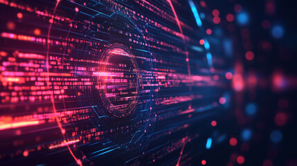 Fototapeta premium A futuristic AI-driven firewall blocking cyber threats, visual representation of a shield made of digital data streams, sci-fi aesthetics