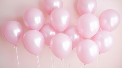  Light Pink Balloons with Shiny Metallic Finish Against a Soft Pastel Background