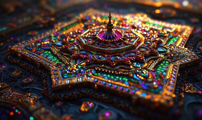 Ornate jeweled star, intricate detail, dark background, design element