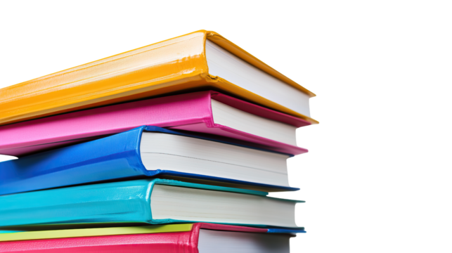 A colorful stack of hardcover books represents a heap of knowledge for education