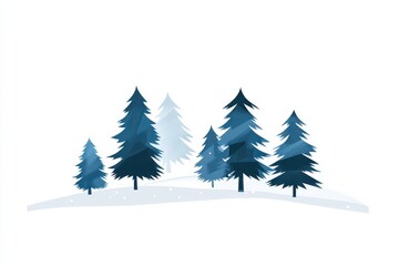 Obraz premium winter landscape, minimalist forest, blue pine trees, snowy scene, geometric shapes, Christmas