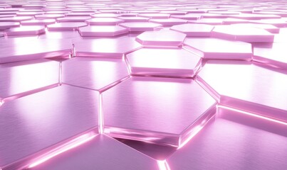 Obraz premium Pink hexagonal surface with glowing edges, ideal for tech backgrounds