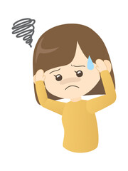 頭痛で頭をかかえる女性のイラスト