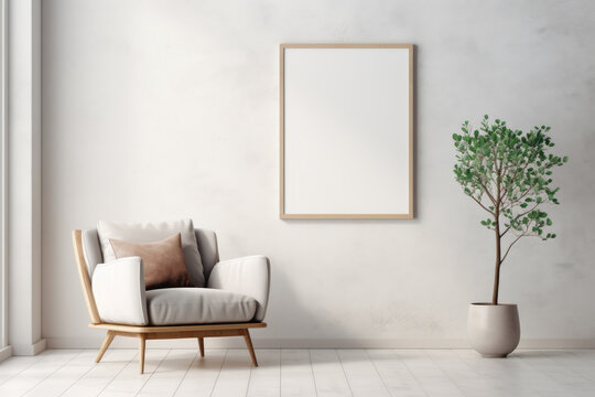 Fototapeta interior design scene with with blank picture frame and  a chair