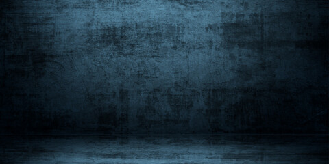  Room empty of cement floor with blue room cement or concrete wall texture background and sun light
