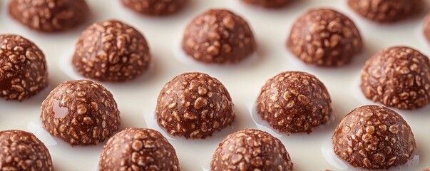 National cereal day with milk and energy idea. Chocolate cereal balls in milk arranged in a neat, appetizing pattern.