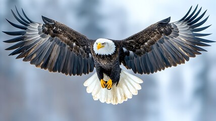 Obraz premium Bold bald eagle soaring high in the air, symbolizing strength and freedom