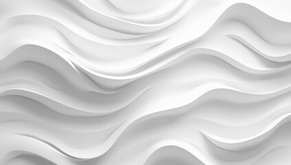 Abstract white wavy surface, textured background, 3D rendering