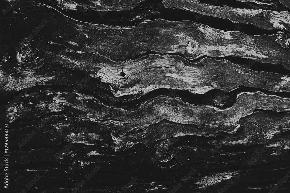 Poster close up of tree bark capturing texture and contrast in black and white