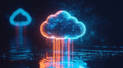 Obraz premium Futuristic Digital Cloud Technology with Glowing Effects and Rain