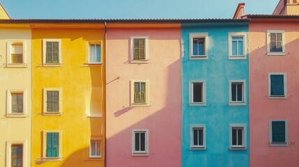 Fototapeta premium Subtle artistic carvings on pastel buildings urban landscape photography daylight aesthetic viewpoint