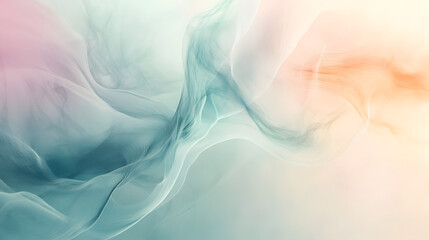 Soft and flowing waves of colors including orange, pink, purple and teal blend seamlessly on a light - toned background, creating an abstract and dreamy visual artwork full of dynamic movement.