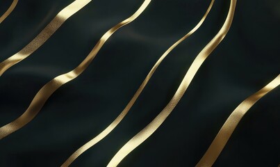 Wavy black fabric with gold stripes, luxurious textile background