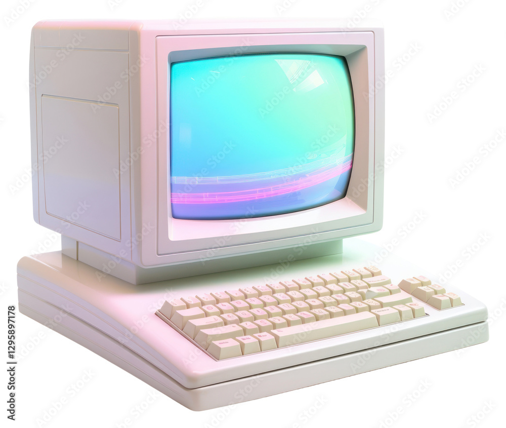 Canvas Prints png retro computer iridescent white background electronics technology.