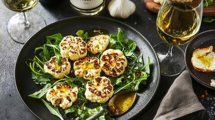 Roasted Cauliflower Steaks with Arugula and White Wine