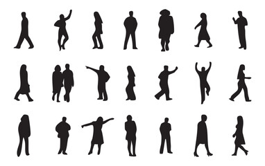 A group of standing business people, black color isolated on white background 