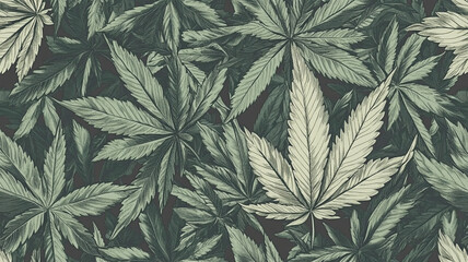 Vibrant green marijuana leaves in seamless pattern design