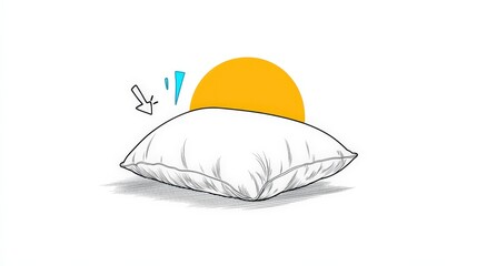 A sketched pillow with a yellow sun in the background