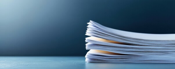 legislation policy enforcement concept. Stack of neatly arranged papers on a clean surface.