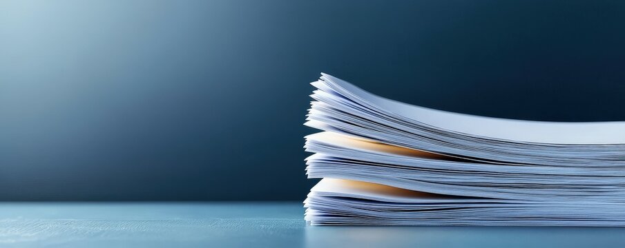 legislation policy enforcement concept. Stack of neatly arranged papers on a clean surface.