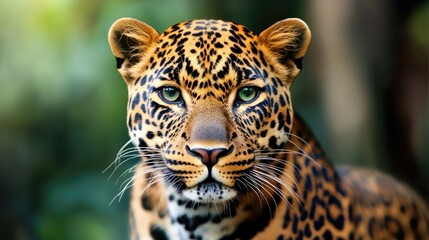 A leopard is staring at the camera with its mouth open. The leopard has a green eye and a black nose