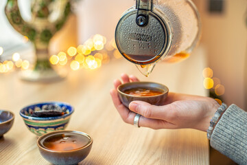 Tea ceremony. Professional tea brewing. Tea. Meditation with tea.