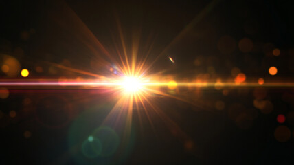 Bright lens flare effect on dark background creates depth