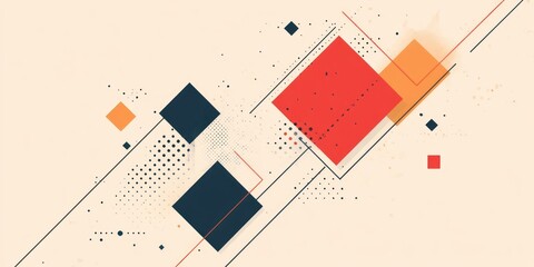 Abstract composition featuring squares dots and diagonal lines