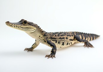 Fototapeta premium Close-Up of a Young Alligator Portraying Its Unique Textures and Patterns Against a Light Background for Nature and Wildlife Enthusiasts