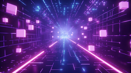 Fototapeta premium Futuristic Digital Tunnel with Neon Blue and Purple Lights