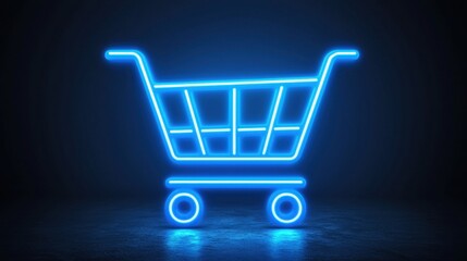 Neon Blue Shopping Cart Icon for Online Retail and E-commerce