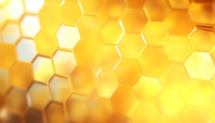 Yellow hexagons with bright lighting edges. Banner template geometric abstract background.