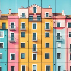 Obraz premium Colorful geometric building facades in pastel tones