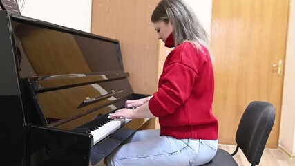 Serenity fills the room as pianist immerses in melody, creating harmonious tones. Serenity in music practice enhances focus and emotional expression. music lessons for adults cinematic shot