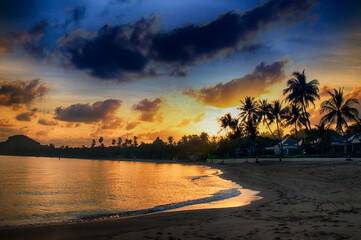 A orange sunset dramatic orange sea wonderful sunset, Samui island.
