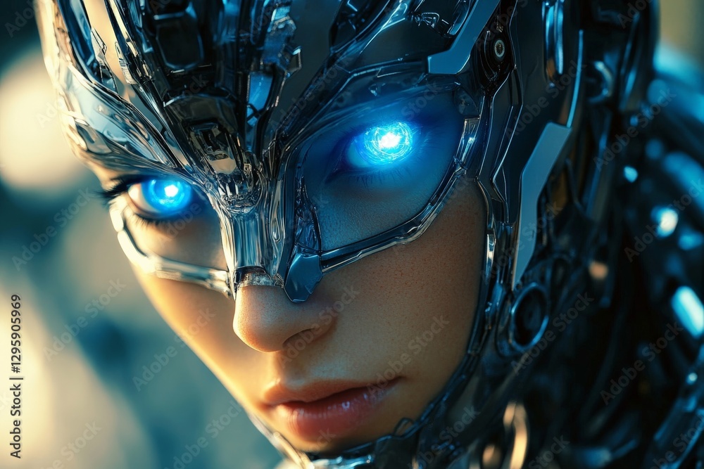 Aufkleber futuristic robot with glowing blue eyes showcasing advanced technology and intricate design details