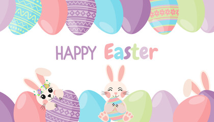 Spring Holiday Easter Eggs and Cute Bunnies Frame