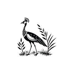 Fototapeta premium Royal Crested Bird Silhouette Standing on Grass – Vector Art