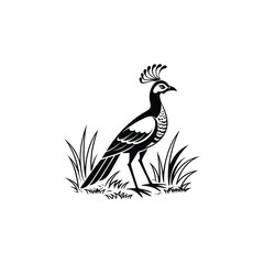Royal Crested Bird Silhouette Standing on Grass – Vector Art