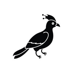 Black Silhouette of Crested Bird – Exotic Songbird Vector Illustration