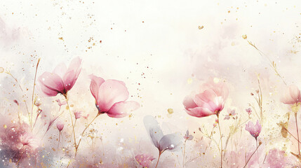 Blush Pink Floral Watercolor with Gold - Watercolor art