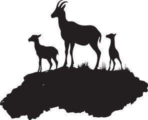 Obraz premium Wild Goat and Deer Silhouette Set 