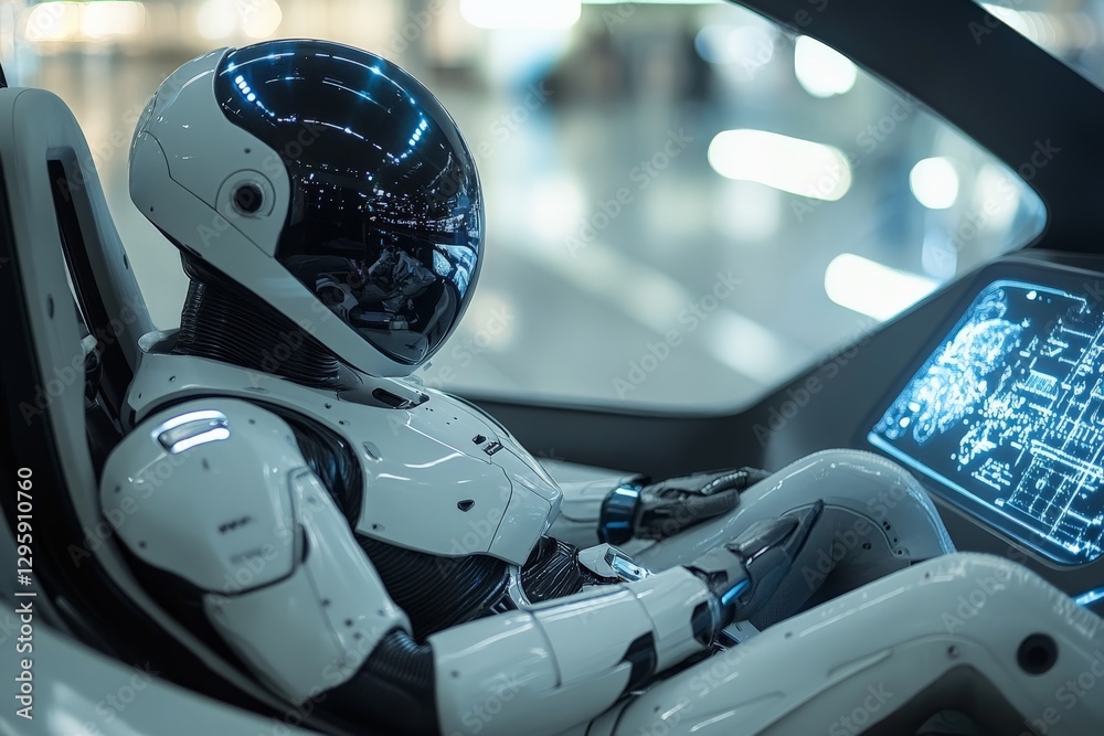 Leinwandbilder Advanced robot seated in a futuristic cockpit in a high-tech environment during daylight hours