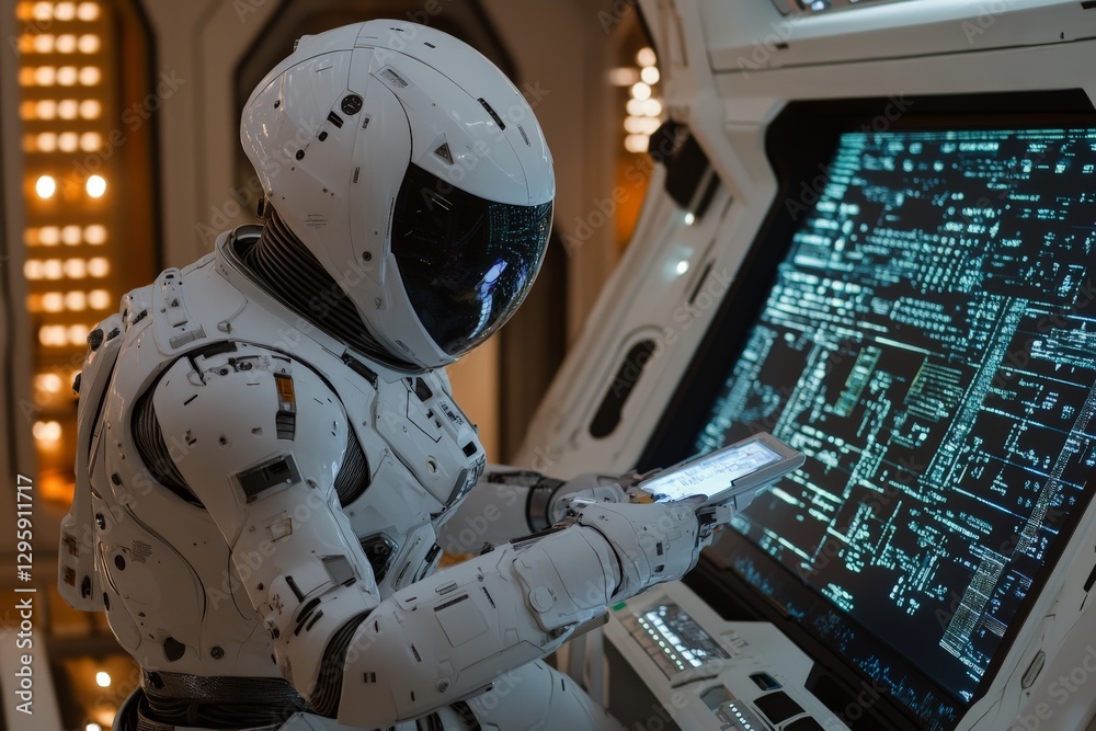 Leinwandbilder advanced robotic operator analyzing data in a futuristic control room at night