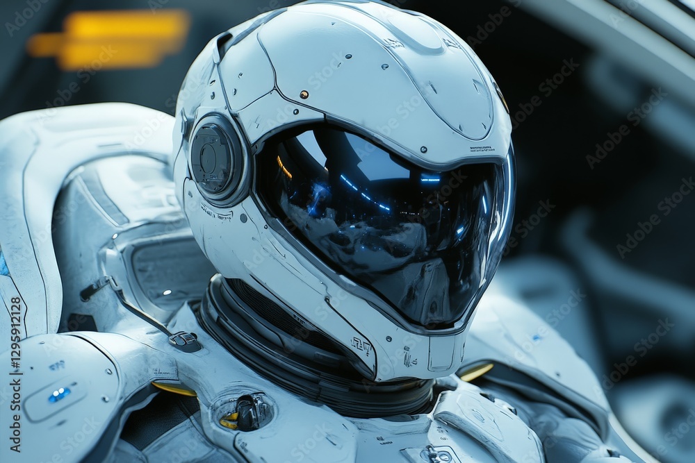 Aufkleber Futuristic robot suit displayed in a high-tech environment featuring sleek design and advanced technology