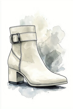 white ankle boot watercolor style clip art preview