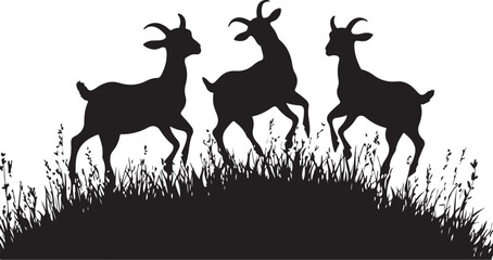 Obraz premium Wild Goat and Deer Silhouette Set 